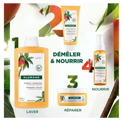 Klorane Nutrition Lait Après-Shampoing Relipidant à la Mangue Médicinale - Cheveux Secs