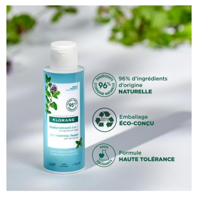 Klorane Menthe Aquatique et Argile - Poudre Purifiante Visage 3 en 1 Bio 50 g