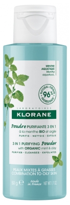 Klorane Menthe Aquatique et Argile - Poudre Purifiante Visage 3 en 1 Bio 50 g