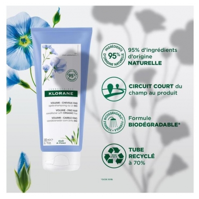 Klorane Lin Soin Après-Shampoing Volume Aux Fibres de Lin - Cheveux Fins 200 ml