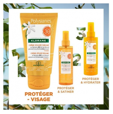 Klorane Solaire - Crème Solaire Sublime SPF 30 au Tamanu Bio et Monoï - Visage 50 ml