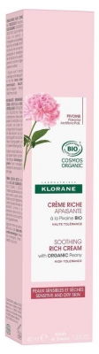 Klorane Pivoine — Crème Riche Apaisante à la Bio — Peaux Sensibles et Sèches 40 ml