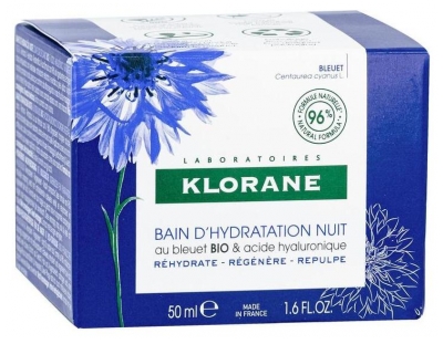 Klorane Bleuet Bain d'Hydratation Nuit au Bleuet Bio et Acide Hyaluronique - Visage et Yeux 50 ml