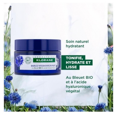Klorane Bleuet Bain d'Hydratation Nuit au Bleuet Bio et Acide Hyaluronique - Visage et Yeux 50 ml