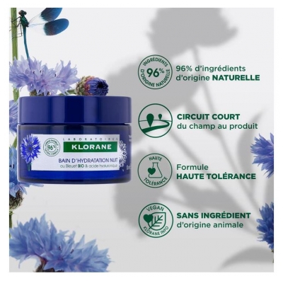 Klorane Bleuet Bain d'Hydratation Nuit au Bleuet Bio et Acide Hyaluronique - Visage et Yeux 50 ml