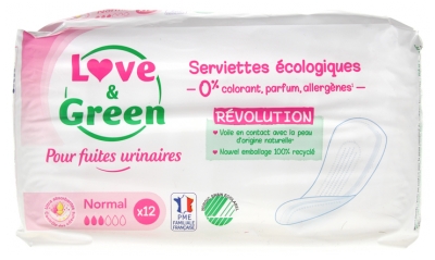 Love & Green Pour Fuites Urinaires Serviettes Hypoallergéniques et Écologiques 