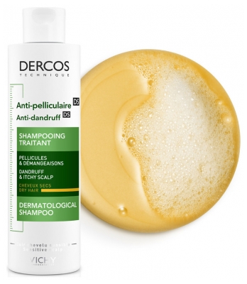 Vichy Dercos Shampoing Traitant Antipelliculaire Cheveux Secs Cuir Chevelu Sensible 200 ml