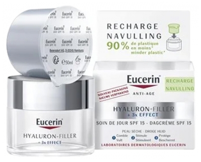 Eucerin Hyaluron-Filler + 3X Effect Soin de Jour Anti-Âge SPF15 - Peau Sèche Recharge 50 ml