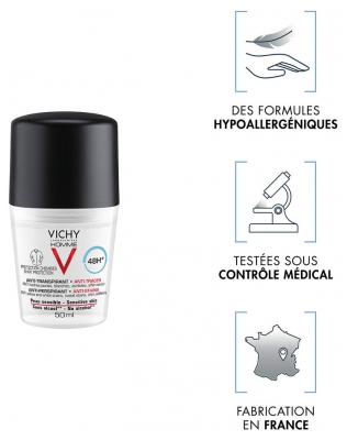 Vichy Homme Déodorant Anti-Transpirant Anti-Traces 48H Roll-On 50 ml