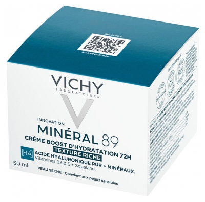 Vichy Minéral 89 Crème Riche Boost d'Hydratation 72H Peaux Sèches 50 ml