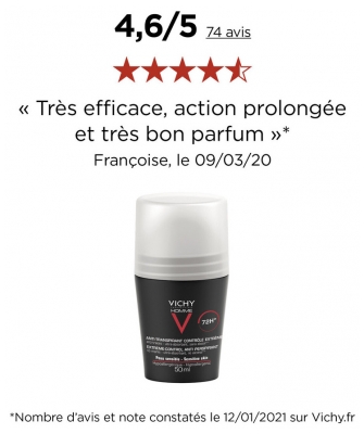 Vichy Homme Anti-Transpirant Contrôle Extrême 72H 50 ml