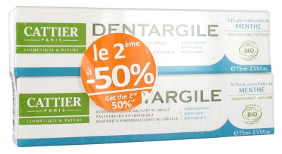 Cattier Lot de 2 Dentargile Menthe 2 x 75 ml -50% Sur le 2Eme