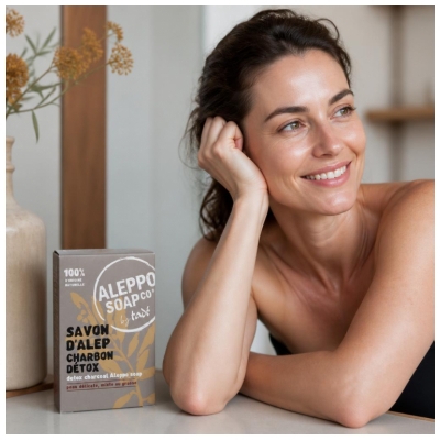 Tadé Savon d'Alep Charbon Détox Peaux Délicates Mixtes Grasses 150 g
