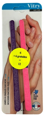 Vitry Botte 6 Limes Manucure Bois 17 cm + 1 Offerte - Couleur : Violet et Rose