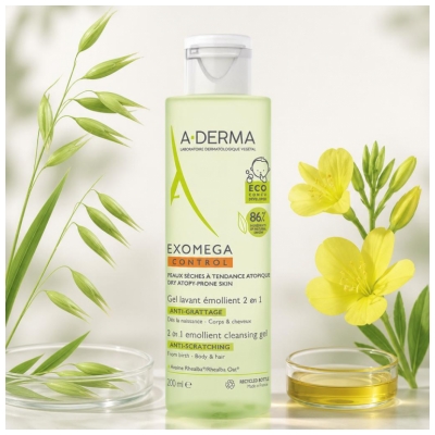 A-Derma Aderma Exomega Gel Lavant Émollient 2En1 Corps et Cheveux 200 ml