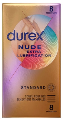 Durex Nude Extra Lubrification Sensation Peau Contre Peau 8 Préservatifs Ultra Fins