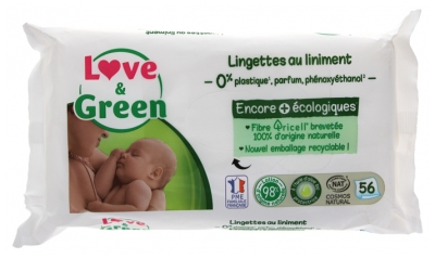 Love & Green Lingettes au Liniment en Fibres 100% Naturelles et Biodégradables X 56