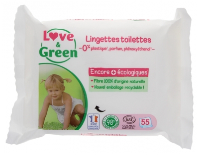 Love & Green Lingettes Toilettes en Fibres 100% Naturelles et Biodégradables X 55
