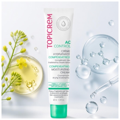Topicrem AC Control Crème Hydratante Compensatrice Traitements Acnéiques 40 ml