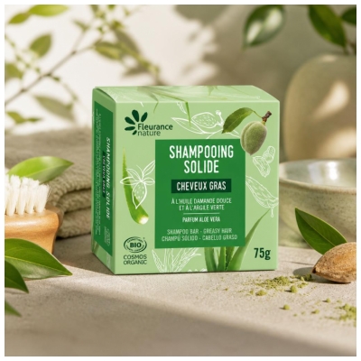 Fleurance Nature Shampoing Solide Cheveux Gras Huile d'Amande Douce & Argile Verte Bio 75 g