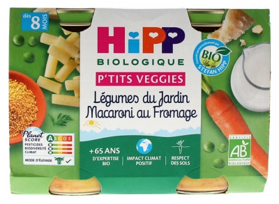 Hipp Légumes du Jardin Macaroni au Fromage Pots 2 X 190 g Dès 8 Mois