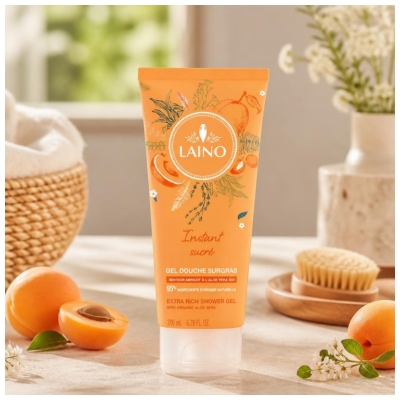 Laino Gel Douche Surgras à l'Aloe Vera Bio Senteur Abricot 200 ml