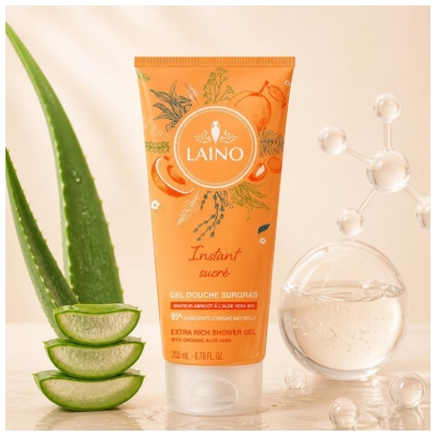 Laino Gel Douche Surgras à l'Aloe Vera Bio Senteur Abricot 200 ml