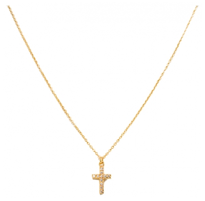 Pharma Bijoux Collier Hypoallergénique Croix Cristaux Blancs Plaqué Or 36/42 cm