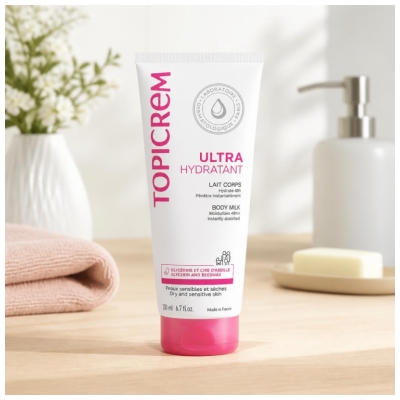 Topicrem Lait Corps Ultra Hydratant 200 ml Peaux Sèches et Sensibles