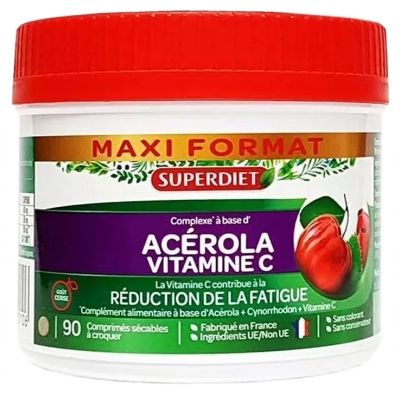 Superdiet Maxi Pot Acerola Vitamine c - 90 Comprimésécables à Croquer