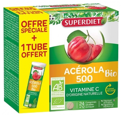 Super Diet Super Diet Superdiet Acérola 500 Bio 24 Comprimés +1 Tube Offert