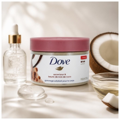 Dove Gommage Corps Profond Sucre Brun et Beurre de Noix de Coco 298 g
