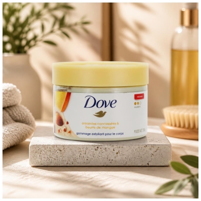 Dove Gommage Corps Modéré Amandes Concassées et Beurre de Mangue 298 g