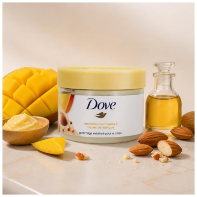 Dove Gommage Corps Modéré Amandes Concassées et Beurre de Mangue 298 g