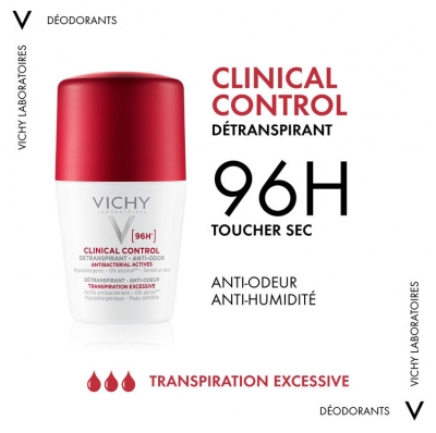 Vichy Clinical Control 96H Détranspirant Anti-Odeur Transpiration Excessive 50 ml