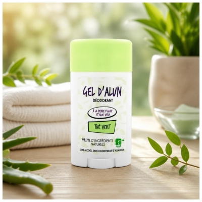 Gel d'Alun Déodorant en Gel Pierre d'Alun & Aloe Vera Parfum Thé Vert 50 ml