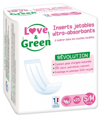 Love & Green Inserts Jetables Hypoallergéniques Pour Couche Lavable Taille S/M 20 Unités