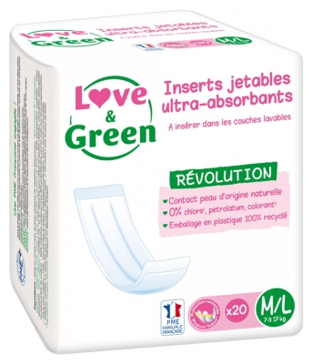 Love & Green Inserts Jetables Hypoallergéniques Pour Couche Lavable Taille M/L 20 Unités