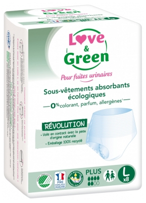 Love & Green Sous-Vêtements Absorbants Fuites Urinaires Modérées Adulte 8 Culottes - Taille : L