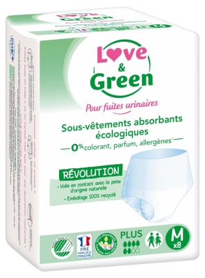 Love & Green Sous-Vêtements Absorbants Fuites Urinaires Modérées Adulte 8 Culottes - Taille : M