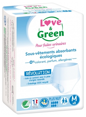 Love & Green Sous-Vêtements Absorbants Nuit Fuites Urinaires Fortes Adulte 8 Culottes