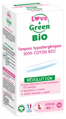 Love & Green Tampons 100% Coton Bio Hypoallergéniques et Écologiques Avec Applicateur 