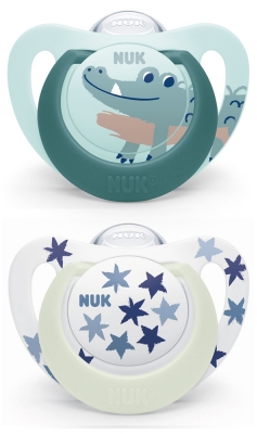 Nuk 2 Sucettes Starlight 18-36M Crocodile Vert - Modèle : Crocoduile/Nuit