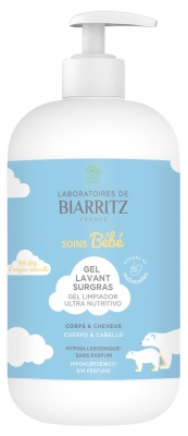 Laboratoires de Biarritz Bébé Gel Lavant Surgras Corps & Cheveux Sans Parfum Bio 500 ml