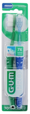 Gum Brosse à Dents Pro Médium Compacte - Lot de 2 - Couleur : Vert foncé - Bleu