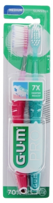 Gum Brosse à Dents Pro Médium Compacte - Lot de 2 - Couleur : Rose - Vert