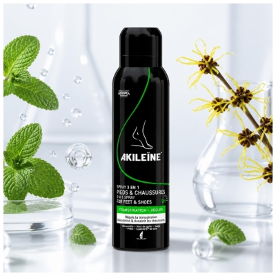 Akileïne Spray 3en1 Pieds et Chaussures Transpiration et Odeurs 150 ml