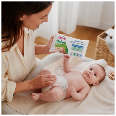 Love & Green Lingettes à L'eau en Fibres 100% Naturelles et Biodégradables X 56