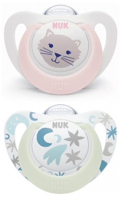 Nuk 2 Sucettes Starlight 0-6M Koala Bleu - Modèle : Chat/Nuit