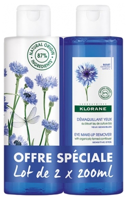 Klorane Bleuet Démaquillant Yeux au Bleuet Bio - Yeux Sensibles - Offre Spéciale Duo 2 x 200 ml